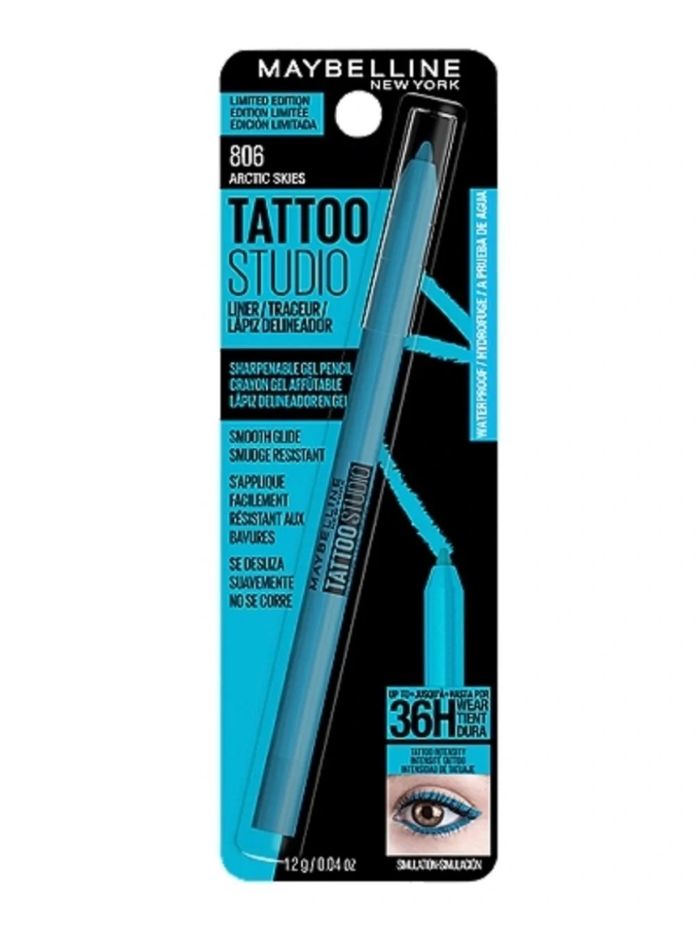 Maybelline Tattoo Studio Waterproof Gel Eyeliner Pencil - Arctic Skies, NEW